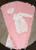 Blush Ribbon Rose Gown and Blanket Set