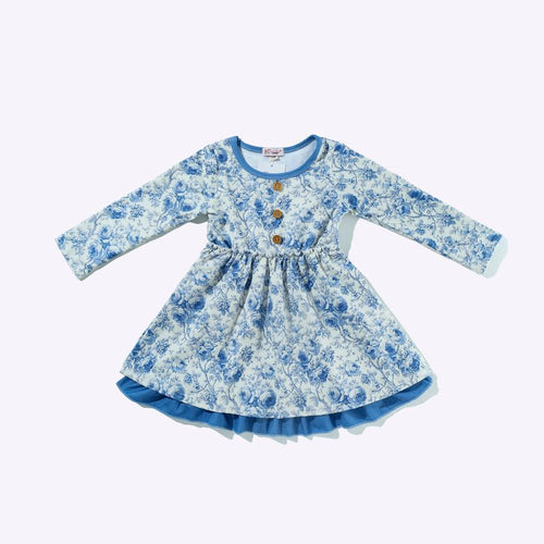 Blue Rose Chinoiserie Girls Dress