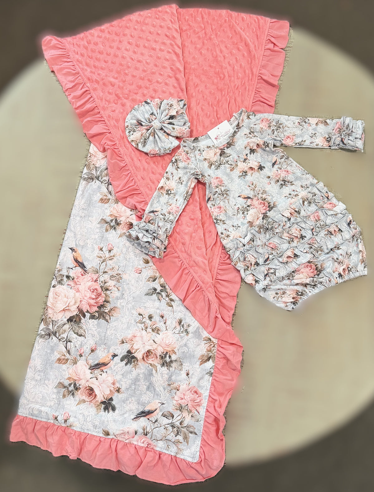Greyscale Rose Gown and Blanket Set