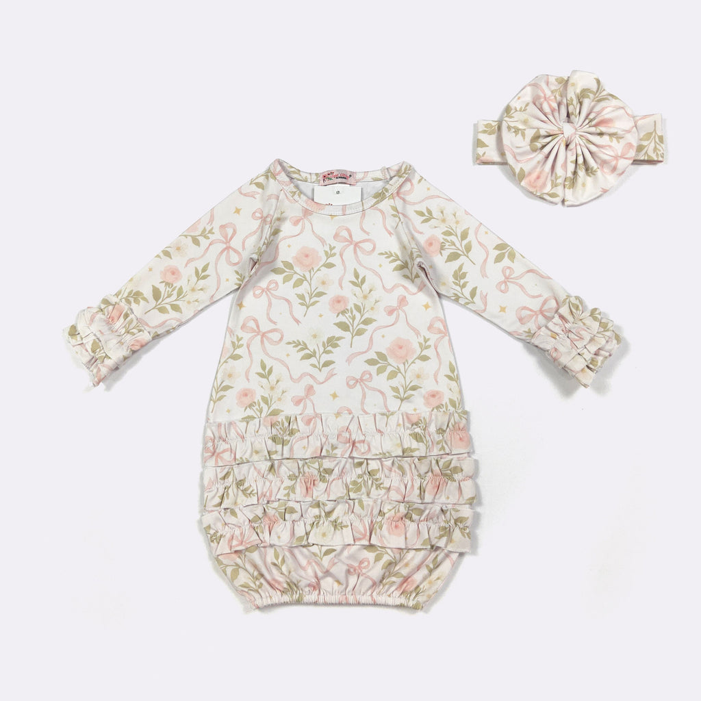 Blush Ribbon Rose Gown and Blanket Set