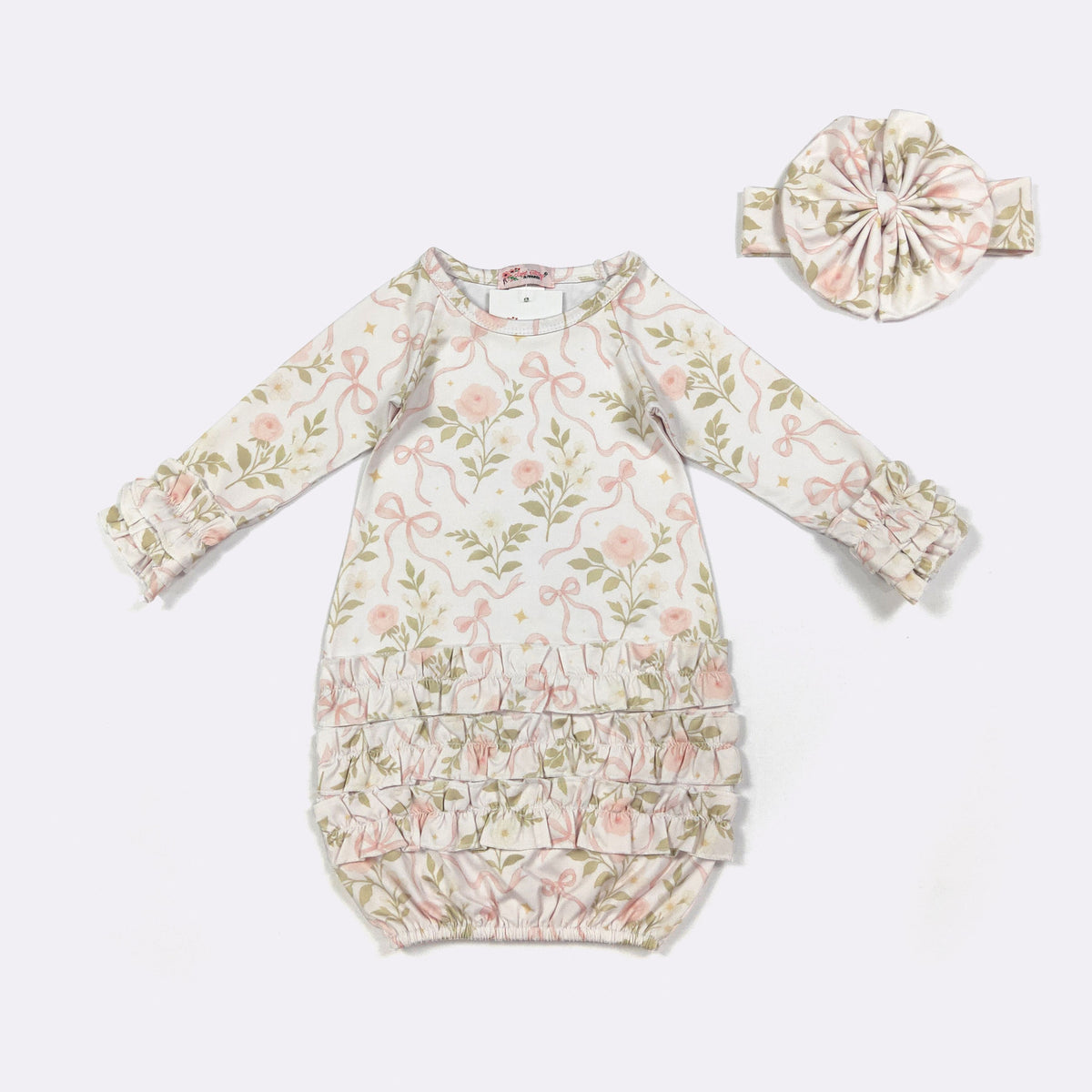 Blush Ribbon Rose Gown and Blanket Set